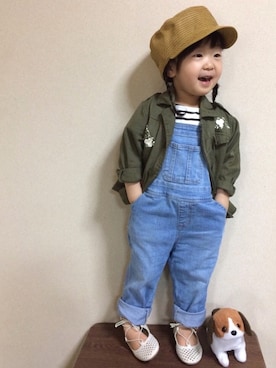 「刺繍」｜「アイテム（サロペット/オーバーオール）」を使った、kanonさん（キッズ・90cm）の春コーディネート