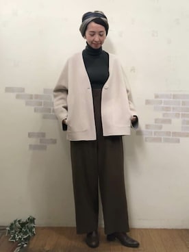 「スカーフ」｜「アイテム（ノーカラーコート）」を使った、mayumiさん（レディース・160cm）の秋コーディネート