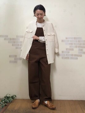 「human woman（ヒューマンウーマン）の◆ソフトオーバーシャツ（シャツ/ブラウス、ホワイト系）」を使った、mayumiさん（レディース・160cm）の冬コーディネート