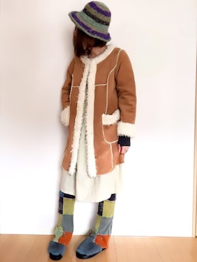 「AS KNOW AS plus（アズノゥアズプラス）のアイテム（ムートンコート）」を使った、YUKiさん（レディース・170cm）の冬コーディネート