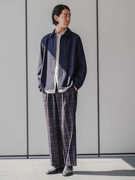 「ポリエステル」｜「アイテム（パンツ）」を使った、AOYAGIさん（メンズ・188cm）の秋コーディネート
