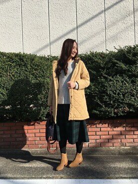 「裏ボア」｜「アイテム（ダウンジャケット/コート）」を使った、CROSSPLUSさん（レディース・165cm）の冬コーディネート