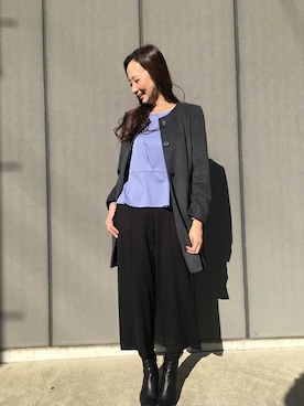 「オフィススタイル」｜「アイテム（ステンカラーコート）」を使った、CROSSPLUSさん（レディース・165cm）の冬コーディネート