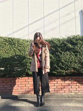 「裏ボア」｜「アイテム（ムートンコート）」を使った、CROSSPLUSさん（レディース・165cm）の冬コーディネート
