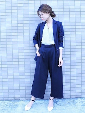 「A/C DESIGN BY ALPHA CUBIC（エーシーデザインバイアルファキュービック）のアイテム（その他パンツ）」を使った、CROSSPLUSさん（レディース・155cm）の春コーディネート