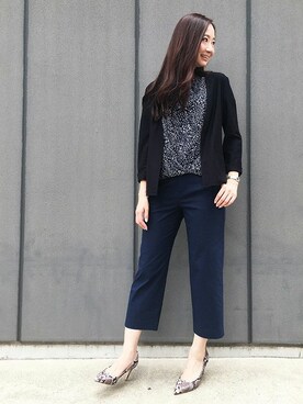 「仕事着」｜「アイテム（ノーカラージャケット）」を使った、CROSSPLUSさん（レディース・167cm）の夏コーディネート