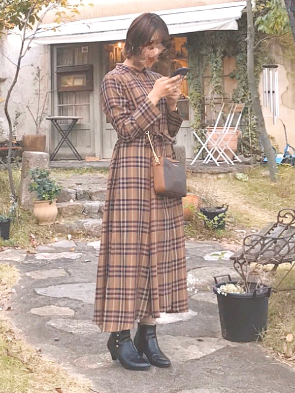 美品★maillot マイヨ ウールアルパカシャツワンピース チェック柄 秋冬 Mila Owen（ミラオーウェン）の「チェックシャツワンピース（シャツ