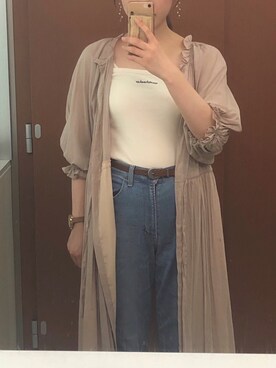 「mystic（ミスティック）のハイネックボリュームギャザーロングワンピース（ワンピース、ベージュ系）」を使った、なさん（レディース）の夏コーディネート