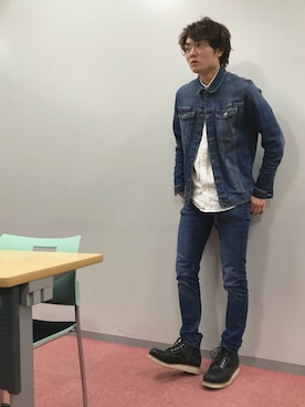 「白シャツ×デニム」｜「アイテム（ジャケット/アウター）」を使った、紅花さん（メンズ・175cm）の春コーディネート