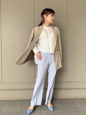 「ブルー x ホワイト」｜「アイテム（その他シューズ）」を使った、Minaさん（レディース・155cm）の春コーディネート