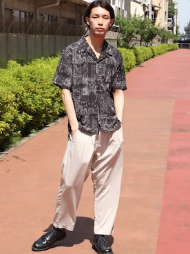 「TIMELY WARNING（タイムリーワーニング）のアイテム（パンツ）」を使った、CHIHIROさん（メンズ・177cm）の夏コーディネート