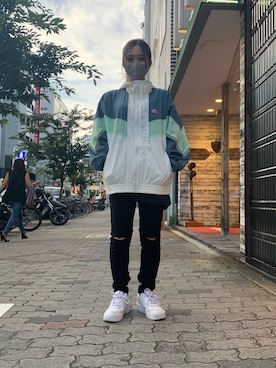 「NIKE（ナイキ）のNIKE/ナイキ/ウィンドランナー+ ユニセックス フーデッド ジャケット/CZ0782（ブルゾン）」を使った、ゆうさん（レディース・157cm）の夏コーディネート