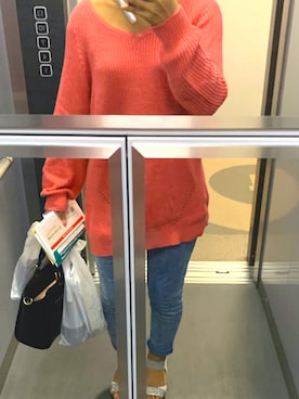 「夏秋ミックス」｜「アイテム（ニット/セーター）」を使った、ゆうさん（レディース・155cm）の秋コーディネート