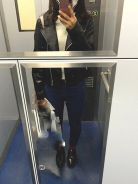 「niko and...（ニコアンド）のアイテム（ライダースジャケット）」を使った、ゆうさん（レディース・155cm）の冬コーディネート