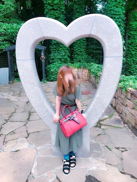 「earth music&ecology（アースミュージックアンドエコロジー）の・カットマキシボリュームワンピース ●（ワンピース、グリーン系）」を使った、みーさんさん（レディース・161cm）の夏コーディネート