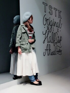 「リブニット」｜「アイテム（ハンチング/ベレー帽）」を使った、*mi*さん（レディース・153cm）の春コーディネート