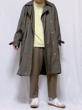 「ジャーマントレーナー」｜「アイテム（トレンチコート）」を使った、なおき。さん（メンズ・180cm）の冬コーディネート