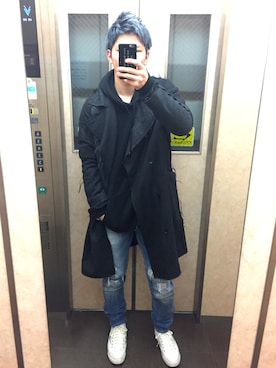 「AZUL by moussy（アズールバイマウジー）のアイテム（トレンチコート）」を使った、NEOghostsssさん（メンズ・178cm）の春コーディネート