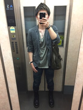 「AZUL by moussy（アズールバイマウジー）のアイテム（テーラードジャケット）」を使った、NEOghostsssさん（メンズ・178cm）の夏コーディネート