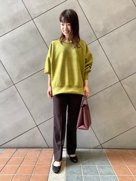「green label relaxing（グリーンレーベルリラクシング）のスクエア バレエ フラットシューズ（バレエシューズ、ブラック系）」を使った、ua80826kyさん（レディース・160cm）の夏コーディネート