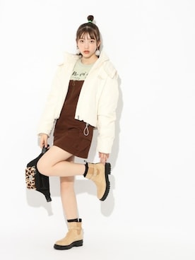 「ショートダウン」｜「アイテム（その他アウター）」を使った、repipi_armarioさん（レディース・163cm）の冬コーディネート
