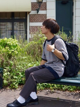 「SPINNS（スピンズ）のアイテム（バックパック/リュック）」を使った、快晴さん（メンズ・168cm）の夏コーディネート