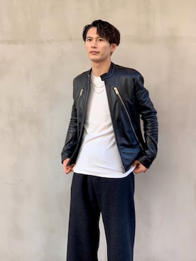 「ライダースコーデ」｜「アイテム（アクセサリー）」を使った、快晴さん（メンズ・168cm）の冬コーディネート