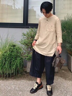 「ノーカラーシャツ」｜「アイテム（アナログ腕時計）」を使った、快晴さん（メンズ・168cm）の春コーディネート