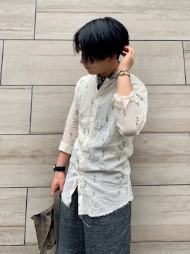 「ノーカラーシャツ」｜「アイテム（アナログ腕時計）」を使った、快晴さん（メンズ・164cm）の夏コーディネート