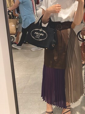 「MURUA（ムルーア）のレイヤードシアースカート【シースルー】（スカート、ブラウン系）」を使った、m3Kさん（レディース・163cm）の夏コーディネート