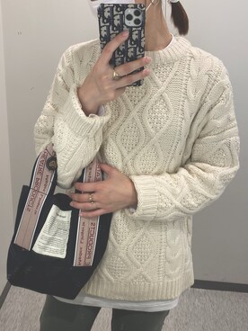 「GRL（グレイル）のケーブル編みニットトップス（ニット/セーター、ホワイト系）」を使った、m3Kさん（レディース・163cm）の秋コーディネート