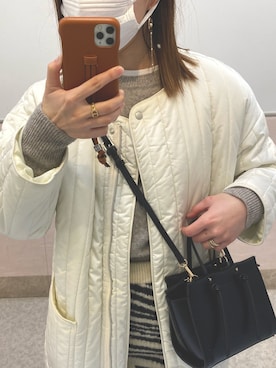 「DISCOAT（ディスコート）のアイテム（ノーカラーコート）」を使った、m3Kさん（レディース・163cm）の冬コーディネート