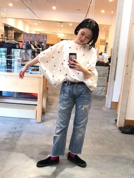 「バラ柄」｜「アイテム（スリッポン）」を使った、SAYAKAさん（レディース・157cm）の春コーディネート