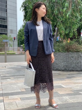「レーススカート」｜「アイテム（ノーカラージャケット）」を使った、ando_yさん（レディース・157cm）の春コーディネート