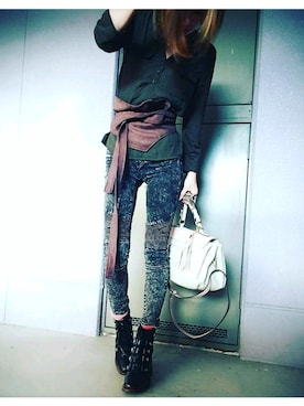 「サッシュベルト」｜「アイテム（その他）」を使った、chiiikさん（レディース・166cm）の秋コーディネート