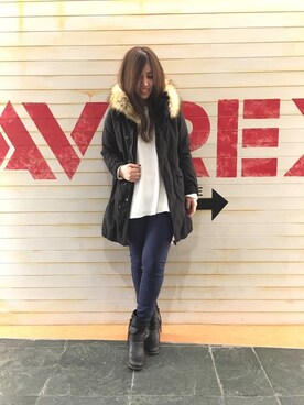「AVIREX（アヴィレックス）のアイテム（モッズコート）」を使った、akaneさん（レディース・160cm）の冬コーディネート