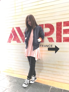 「AVIREX（アヴィレックス）のアイテム（チュニック）」を使った、akaneさん（レディース・160cm）の春コーディネート