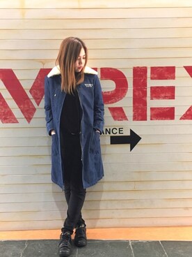 「AVIREX（アヴィレックス）のアイテム（ステンカラーコート）」を使った、akaneさん（レディース・160cm）の秋コーディネート