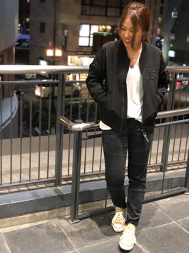 「新作」｜「アイテム（MA-1）」を使った、akaneさん（レディース・160cm）の夏コーディネート