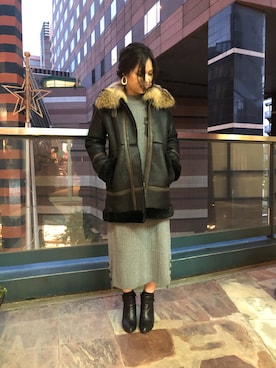 「AVIREX（アヴィレックス）のアイテム（ムートンコート）」を使った、akaneさん（レディース・160cm）の秋コーディネート