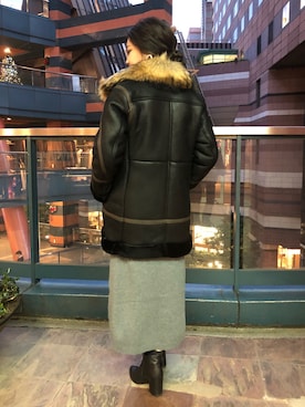 「AVIREX（アヴィレックス）のアイテム（ムートンコート）」を使った、akaneさん（レディース・160cm）の冬コーディネート
