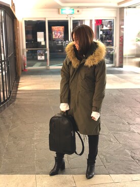「AVIREX（アヴィレックス）のアイテム（モッズコート）」を使った、akaneさん（レディース・160cm）の冬コーディネート