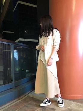 「シアーワンピース」｜「アイテム（ミリタリージャケット）」を使った、akaneさん（レディース・160cm）の春コーディネート