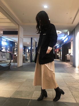 「シアーワンピース」｜「アイテム（ミリタリージャケット）」を使った、akaneさん（レディース・160cm）の春コーディネート