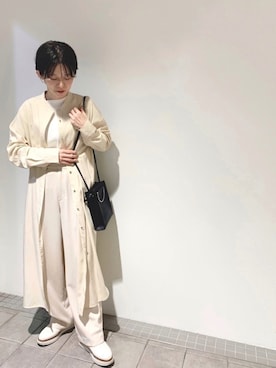 「オールホワイト」｜「アイテム（シャツワンピース）」を使った、nakaさん（レディース・155cm）の春コーディネート