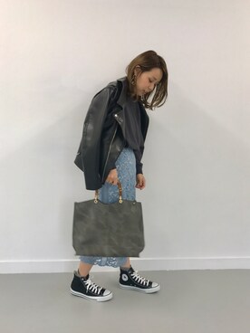 「URBAN RESEARCH（アーバンリサーチ）のアイテム（ライダースジャケット）」を使った、kosujiさん（レディース・154cm）の冬コーディネート