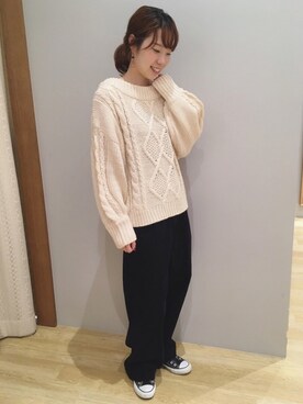 「ゆるニット」｜「アイテム（スリッポン）」を使った、にのさん（レディース・160cm）の秋コーディネート
