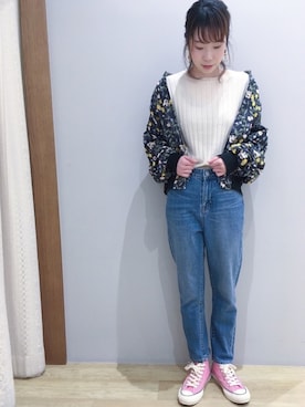 「抜き襟」｜「アイテム（ブルゾン）」を使った、にのさん（レディース・160cm）の冬コーディネート