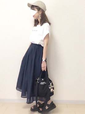 「NANO universe（ナノユニバース）のアイテム（帽子）」を使った、ｎａｎａ♡さん（レディース・153cm）の夏コーディネート
