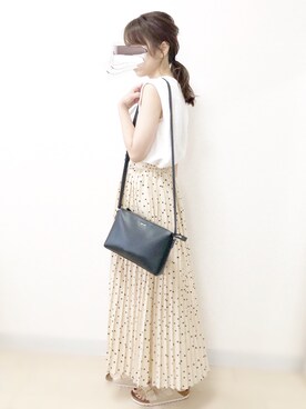 「Chaco closet（チャコ クローゼット）のアソートプリーツ Aラインウエストゴムロングスカート[チェック 小花柄 ダルメシアン コーデュロイ サテン シアー 無地]（スカート）」を使った、ｎａｎａ♡さん（レディース・153cm）の夏コーディネート